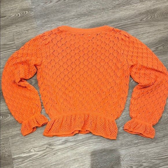 BY ANTHROPOLOGIE FLOUNCE-HEM POINTELLE SWEATER crew neck size L - tangerine - Picture 5 of 11